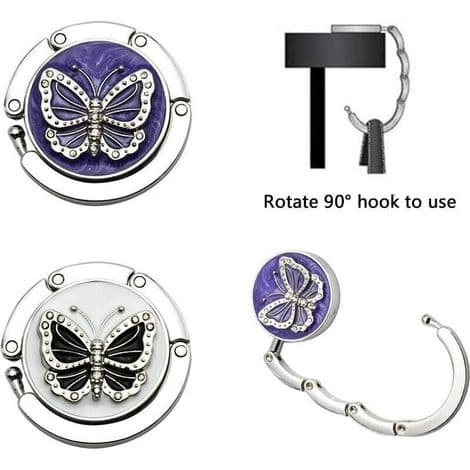 3 st handväskkrok, vikbar handväskhängare, väskkrok, väskhållare, vikbar handväskkrok med fjärilsmönster för damväskor, plånböcker, matkassar, etc.