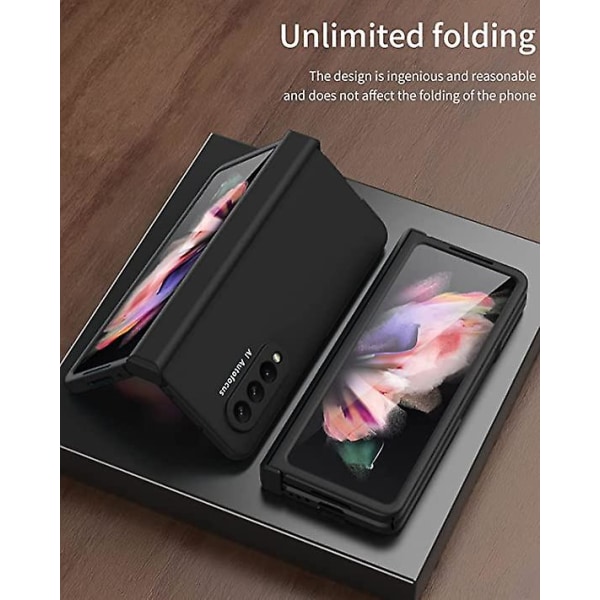 Galaxy Z Fold 3- case, gångjärn Heavy Duty Protection Hårt PC- cover med skärmskydd, Fullständigt skydd (svart)