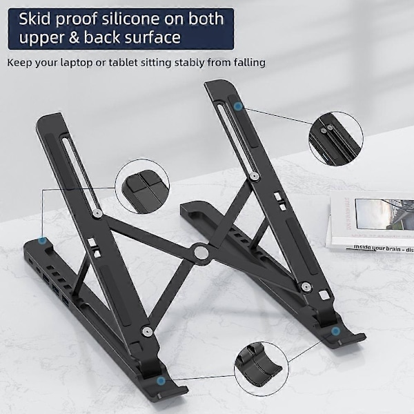 Type A X5U Alumiiniseos Kannettavan Tietokoneen Teline Koroke USB-keskitin 3xUSB+2xType-C-portilla, 6 Korkeustasoa