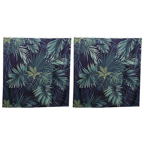 2X Grön Duschdraperi Lövmönster Tryck Modernt Naturligt Växtmönster Polyester Badrum Wat
