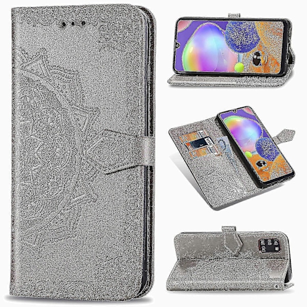Samsung Galaxy A31 Fodral Läder Plånboksfodral Präglad Mandala Magnetisk Flip Skydd Stöttåligt - Grå