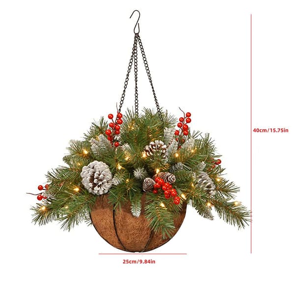 Forhåndsbelyst kunstig juleblomsterkurv med LED-lys, julepynt til hjemmet