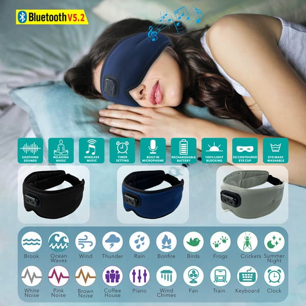 3D sovemaske Bluetooth sovehovedtelefoner Sort