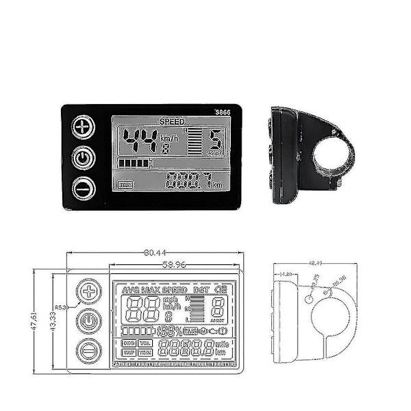 S866 El-cykel LCD-display 24v 36v 48v E-cykel El-scooter Display Måler Kontrolpanel Med Vandafvisende Stik