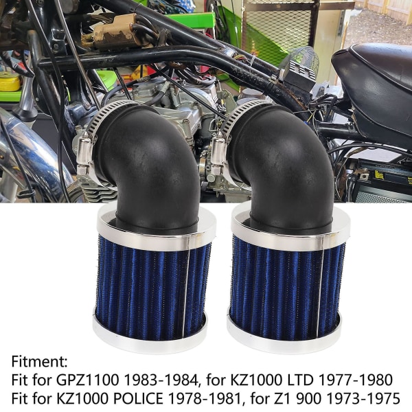 Motorcykelluftfilter 2-pack med 90 graders vinklad böj för 28 mm-48 mm förgasarmunstycke - blå
