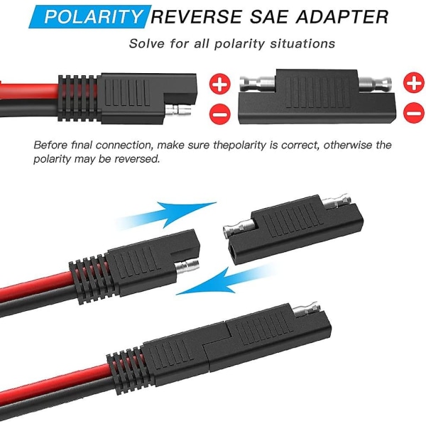 ELECTOP SAE Strømuttak Sidevegg Port, Vanntett SAE Hurtigkobling Solcellepanel Flush Mount Connector Plug Forlengelseskabel 12AWG med SAE Adapter S