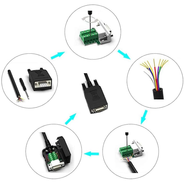 DB9 Lödfri RS232 D-SUB Seriell till 9-Pin Port Terminal Hane Hona Adapter Kontakt Kopplingsplint
