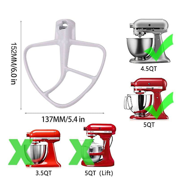 Tiltskaft-standmixer-tilbehør til KitchenAid 4,5-5 Qt Paddle-tilbehør til K45B/K5THCB/K5THB