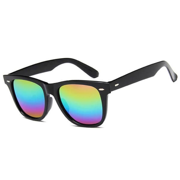 Black Wayfarer Sunglasses Multicolor Mirror Lens