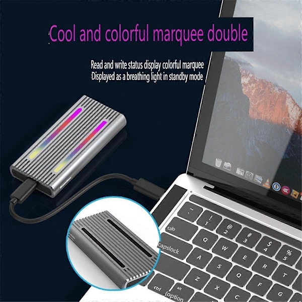 RGB Dual Protocol M.2 -kiintolevykotelo Nvme/Ngff Universal Gen2 10Gbps Phantom Solid State Driv