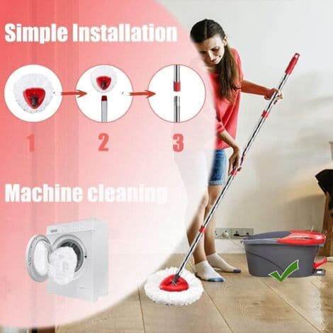 O-Cedar EasyWring mopphode erstatning – 4 mikrofiberpåfyll – Justerbart håndtak 30-58 tommer – Trekantet base