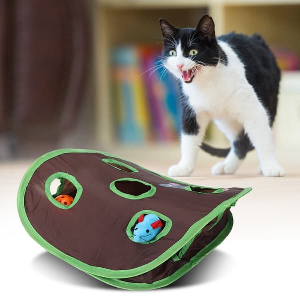 Foldable Cat Toy Set - Interactive Mouse Hunt with Bell Ball for Play and Hunting