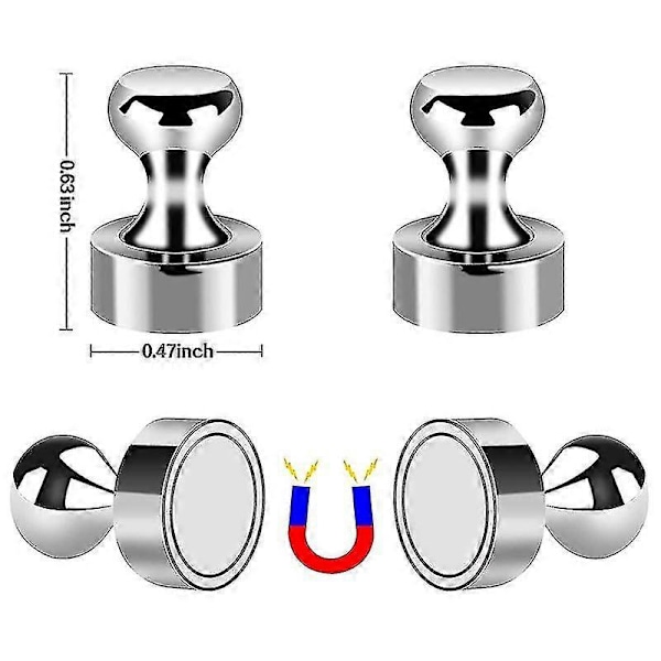 18 stk. Magnetiske trykknåler i metall, praktiske, perfekte for whiteboard, magnettavle