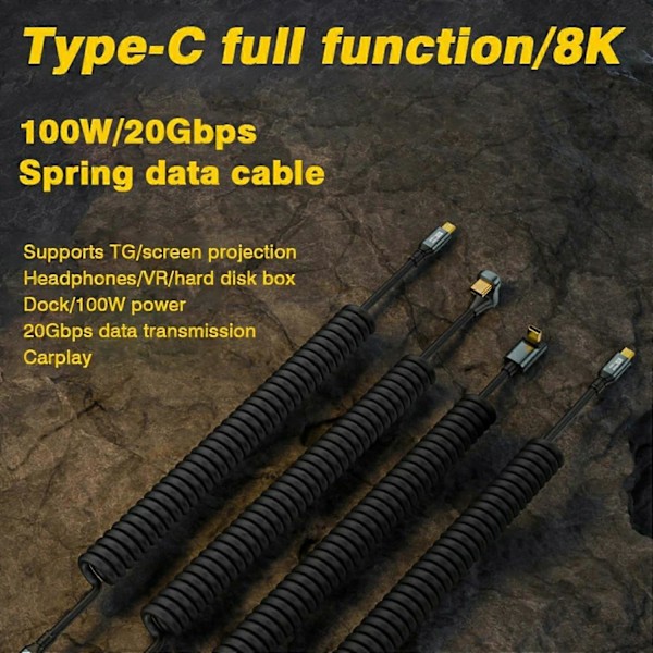 1,8 m Type-C Hun til Han Spiral Kabel PD 100W Hurtig Opladning 8K 60Hz Video Output Datakabel