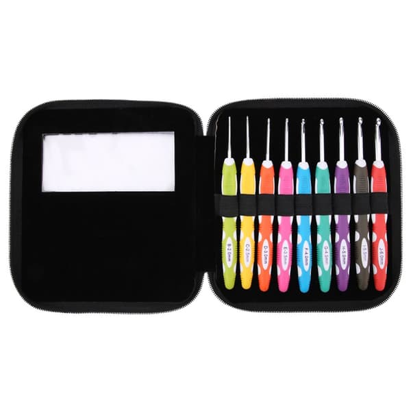 Crochet Hook Set - 9 Pcs Ergonomic Needle Tools with Smooth Plastic Handles and Aluminum Hooks #1