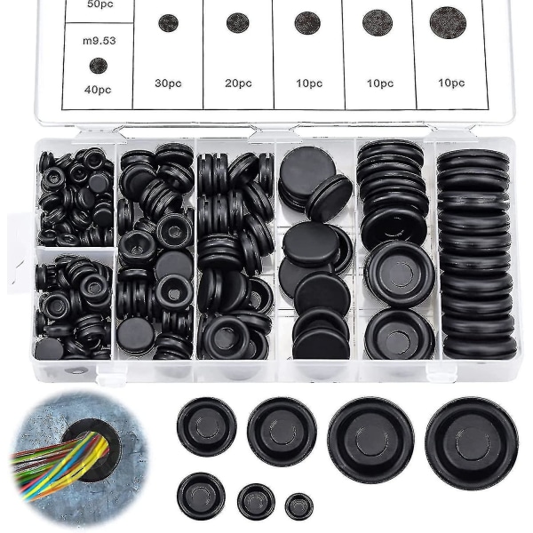 Rubber Grommet Wire Ring Set - 170 Pieces In 7 Sizes For Wire, Plug, And Cable Management