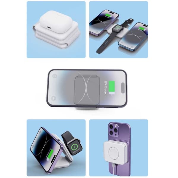 Foldable Wireless Mobile Charger 3-in-1 Magsafe Compatible White