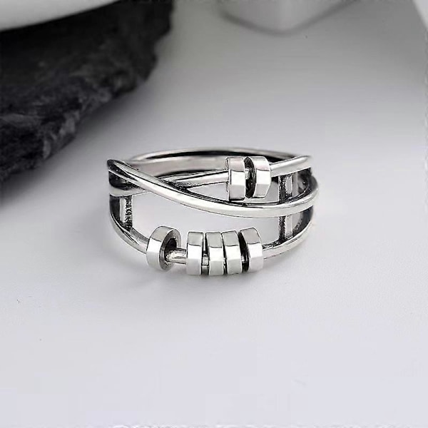 Sølv Anti-Angst Ringe Unisex Spinner Ringe Unisex Justerbare Stacking Spinner Angst Ringe, Justerbare, Syntetisk, Syntetisk