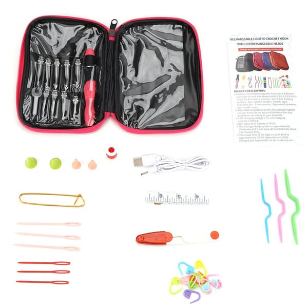 USB Rechargeable LED Crochet Hooks Knitting Needles Tool Set (40 Pcs)
