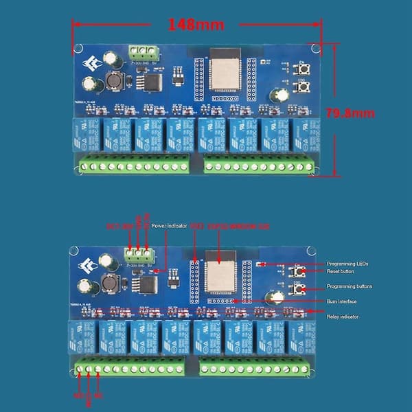 DC5-30V Strømforsyning ESP32 WiFi Bluetooth BLE 8-vejs Relæmodul