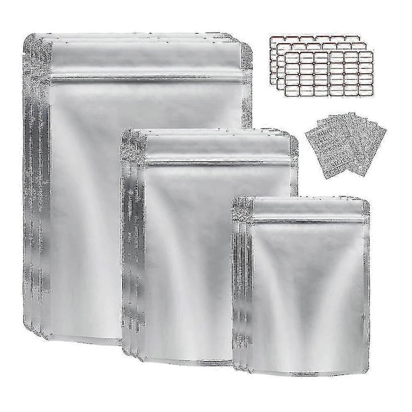 Återförslutningsbara Mylar-påsar för matförvaring - 50-pack med syreabsorberare - Idealisk för spannmål och nötter