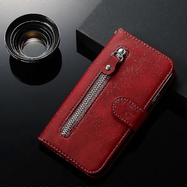 Plånboksfodral för Samsung Galaxy A72 5g/4g, premium Pu-läder magnetisk stängning kortfack stativ dragkedjeficka mjukt Tpu flip-fodral - Röd