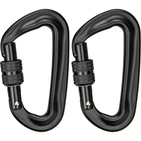 2 ST Klätterkarbinhake, Robusta Aluminiumkarbinhakar D-formade Låskarbinhakar för Hängmattor Yogagunga Camping (Svart)