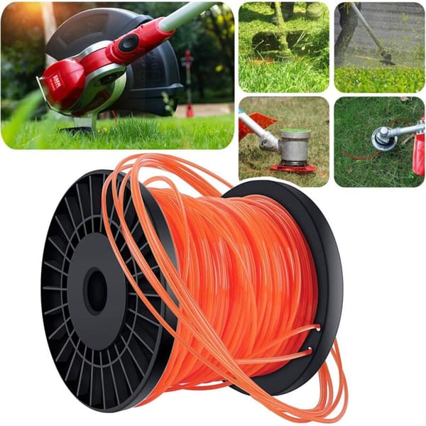 Gresstrimmer trådspole, 5-bladet nylonskjærelinje, 2,4 mm x 100 meter, Oransje/Rød