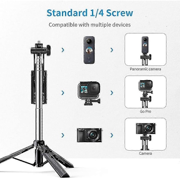 Selfie Stick Tripod med Bluetooth Fjernbetjening. 3 I 1 Trådløs 360 Graders Rotation Selfie