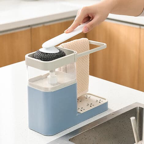 1 såpedispenser, svampholder, oppvaskhåndkleholder (Grønn)