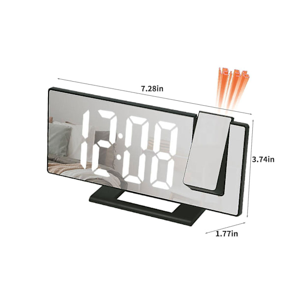 Klocka Sovrum Projektion Väckarklocka, Led Digital Klocka Projicerad På Takväggen, 180 Projektor Och Dimmer, Spegeldesign, Snooze, 3-Hastighets Luminans