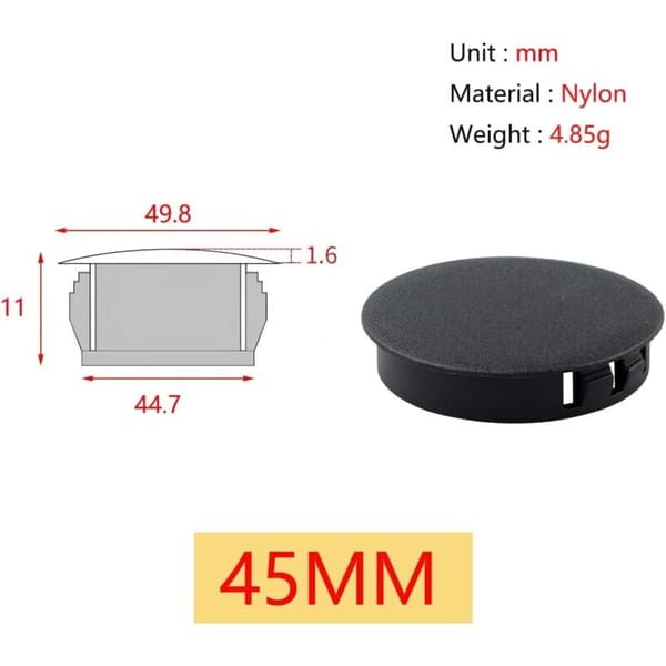 5 Stykker 45 mm Runde Plastplugger, Møbelhullplugg, Plasthullplugg, Svart, Borehullplugg for Låsehull Møbler