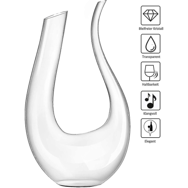 Vinkaraffel, 1,5 Liter U-Formet Krystallglass Vinsett, Blyfri Rødvin Dekanter, Luftes Vinbeholder Med Dekanterglass, Dekanterflaske