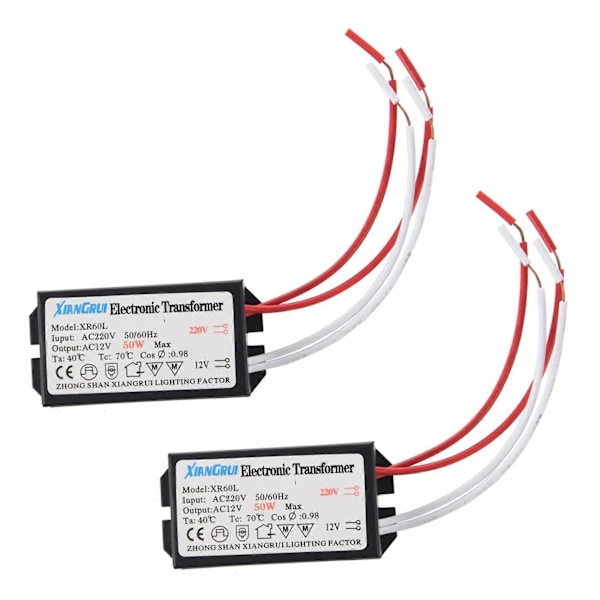 2X 200-250V till 12V Halogen Ljus Elektronisk Transformator 50W