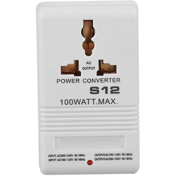 Jännitteenmuunnin 100W 110V/120V - 220V/240V Matkasovitin Sw-s12 Virtalähde-muuntaja (valkoinen) (1kpl)