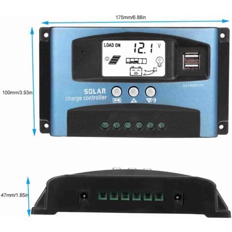 MPPT 100A Solcelleladeregulator Dobbel USB LCD-skjerm 12V 24V