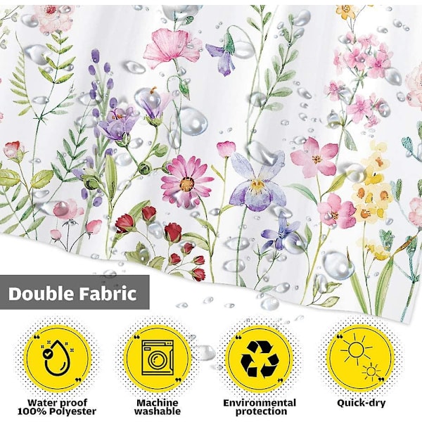 Funnytree Blomsterplante Vandfarve Blomst Bruseforhæng Sæt Med Kroge Hjem Badeværelse Badekar Dekoration Nem Pleje Maskinvaskbar Holdbar Polyester Fabri