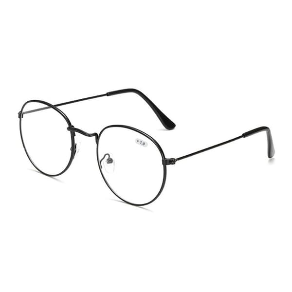 Retro pyöreät lukulasit, vahvuus 1.0, musta