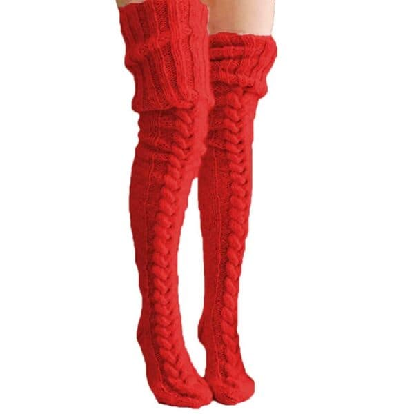 Warm Knitted Knee-High Socks Thigh High Red