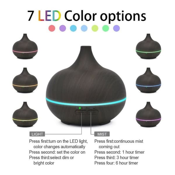 Yang Pure Aroma 150 luftfugter. Ultralyds luftfugter og aroma diffuser, 150 ml, 3-timers timer, 7 LED-farver. Aromaterapi. Ultra-stille.