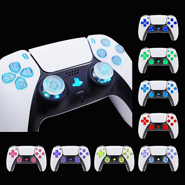 Flerfarvet Belyst Thumbstick til PS5 Controller Share Home Face Button, Sort Klassisk Symbol Button DTF LED Kit til PS5 Controller - Controller N