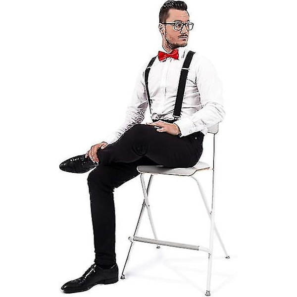 Herrebukser med veldig sterke metallklips Brede 4 cm Heavy Duty Suspenders One Size Fits All Menn og Kvinner Justerbare og elastiske X Form (svart)