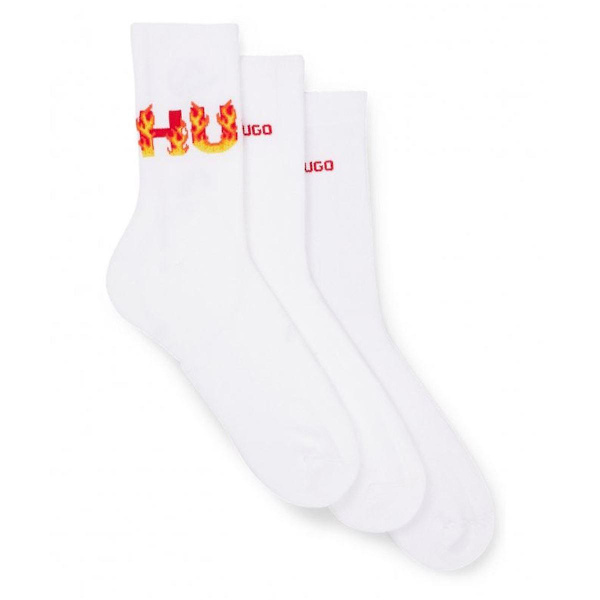 Hugo 3-pak Rib Flame Herre Hvite Kalv Høy Sokker