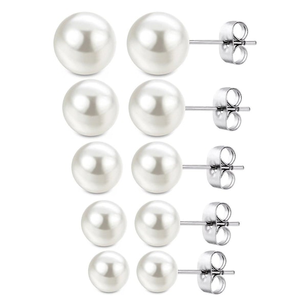 5 Par Pärlörhängen 925 Silver Pärlor Vita Pärlörhängen Damörhängen Örhängen för Kvinnor Vita Sötvattens Pärlor Örhängen Smycken (3-7mm