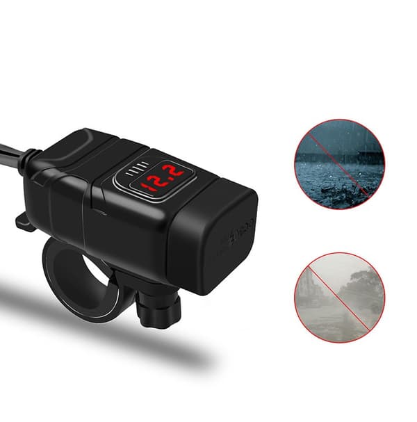 USB-C / USB hurtigoplader til bil og motorcykel Sort