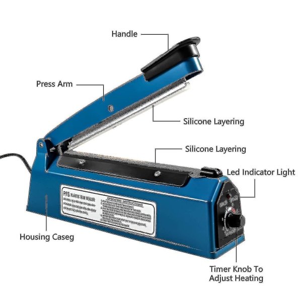 200 mm Heat Sealer Plastpåse Sealer Impulse Sealer Blue Vacuum Food Sealer Bag Pack Machine