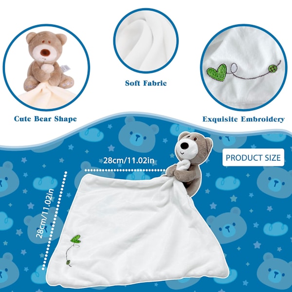 Blød Touch Baby Bjørn Trøstebamse, Unisex Babygaver Trøstebamse, Maskinvaskbar Plys Bamse Sikkerhedsteppe (Hvid Bjørn)