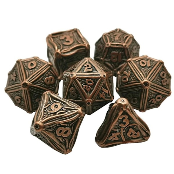 7 stk. Mini Heavy Duty Metal Terningesæt Solid Polyhedral Rollespil Terningesæt, Antik
