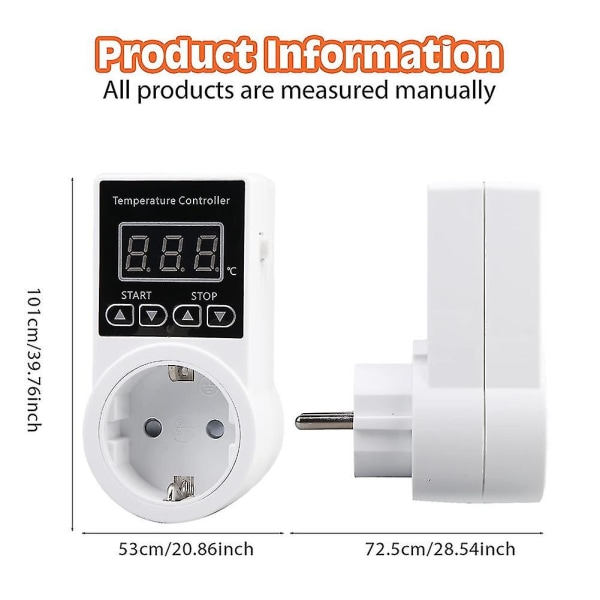 1 stk Termostatkontakt med sensor, Digital temperaturregulatorkontakt, Vanntett temperatursbryter EU-plugg