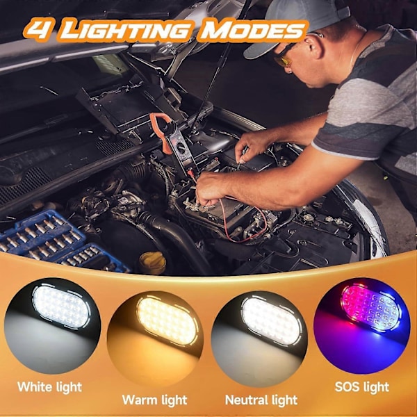 30W Solcelleoppladbar LED Flomlys, 2000LM, Kompakt Byggeplassflomlys med 4 Lysmoduser, IP65 Vanntett Arbeidslys, Ideell for Camping